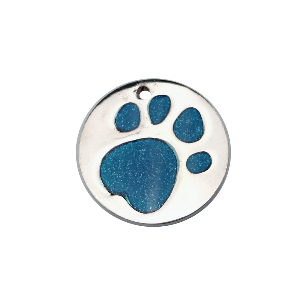 Light blue pet foot sole identification card for pets, circular metal tag, 25mm size.