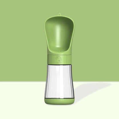 The Dog Travels With A Water Cup To Drink From An Outdoor Water