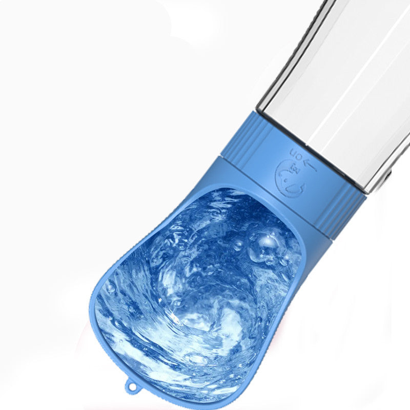 The Dog Travels With A Water Cup To Drink From An Outdoor Water